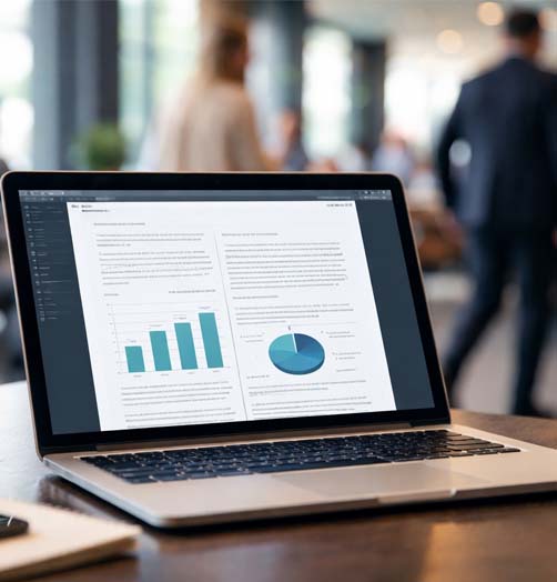 Professional document workflow displayed on a laptop in a modern office environment
