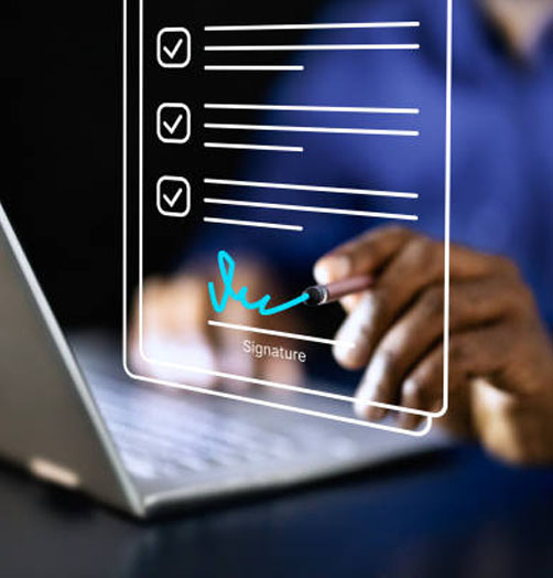 Professional signing a governed digital document with full checklist and audit trail