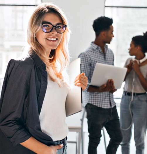 Professional confidently managing secure documents with DociShield in a modern office environment